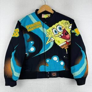 Vintage Y2K Jeff Hamilton JH Design Spongebob Kids XL Racing Patch Jacket RARE